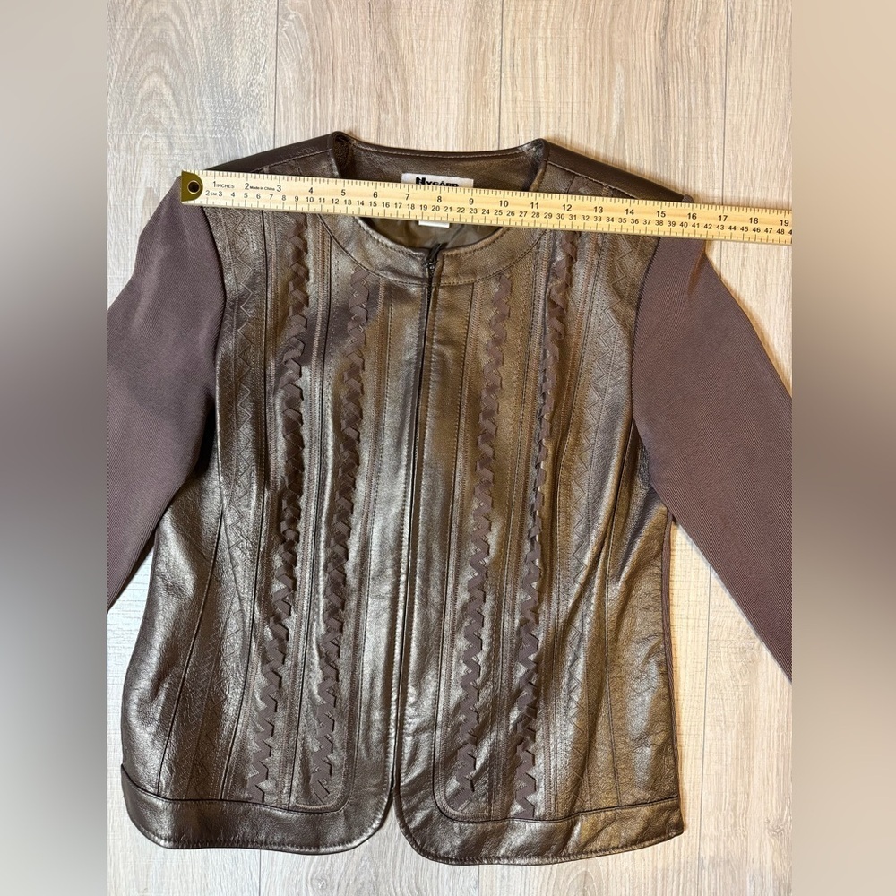 Nygard Collection Petites Brown Leather Panel Zip Jacket Size M (10–12) - Picture 11 of 12